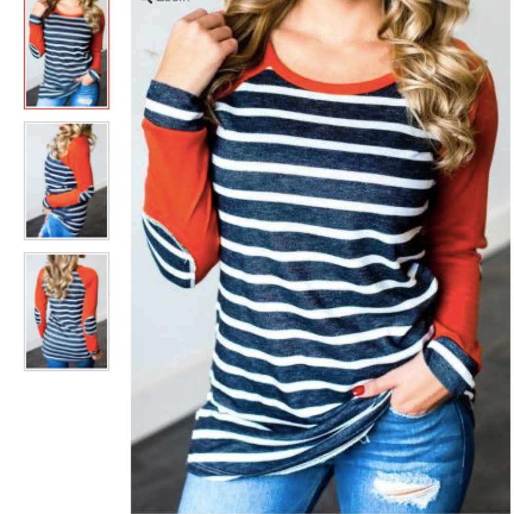 XL NWOT Raglan elbow patch top navy, white, orange